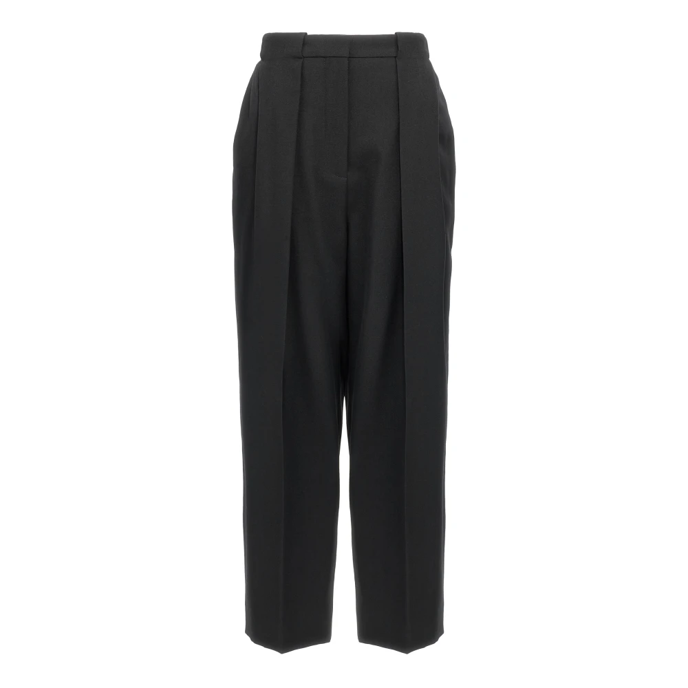 Balmain Black Grain De Poudre Trousers - Female - Wide Trousers - S - Trousers