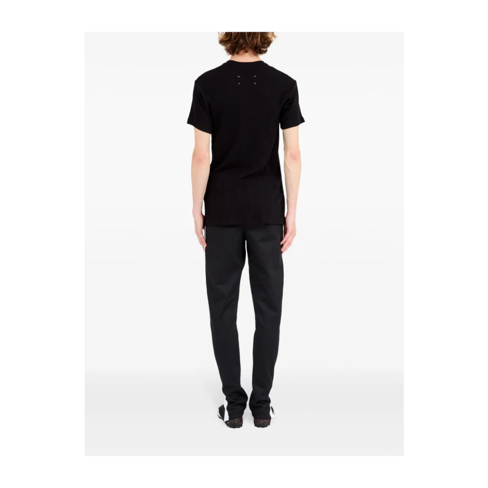 Maison Margiela Zwart Geribbelde Crew-Neck T-shirt Italië Black Heren