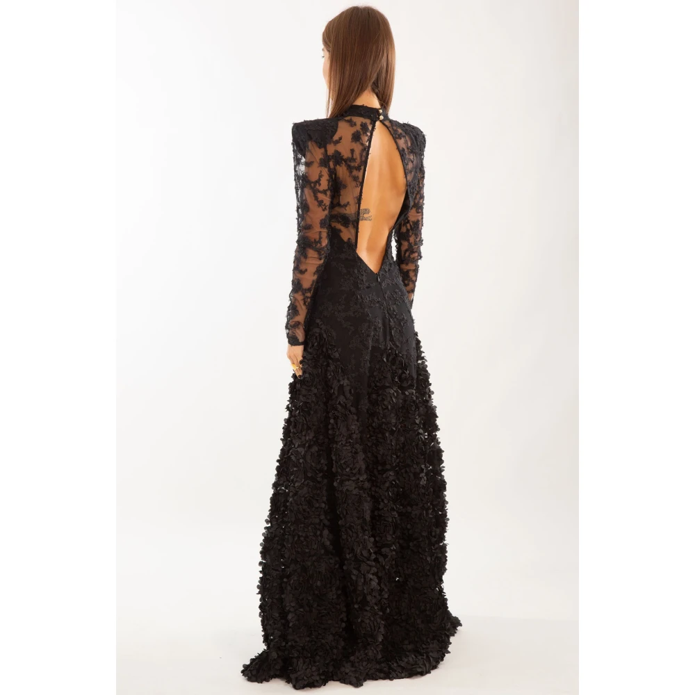 Babylon Quilted Petals Sheer Top Dress Black Dames