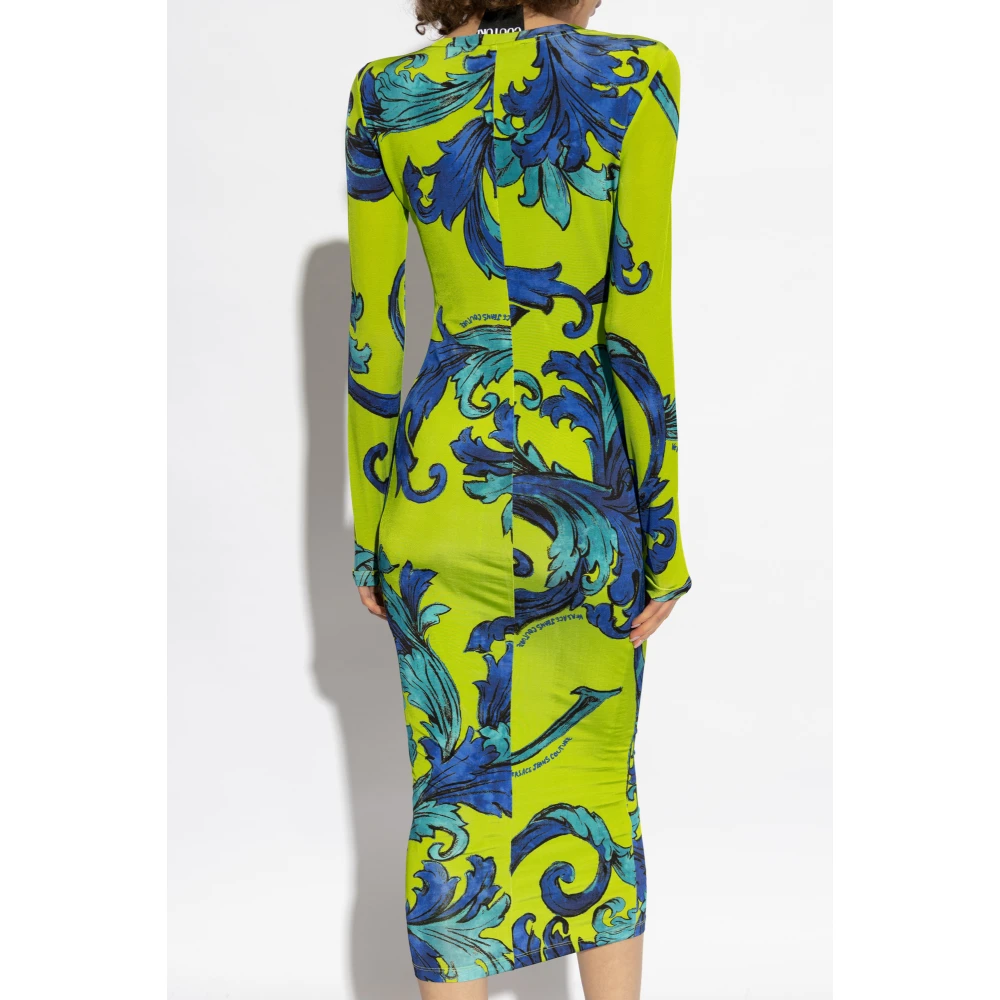 Versace Jeans Couture Jurk met Outline Barocco-print Green Dames