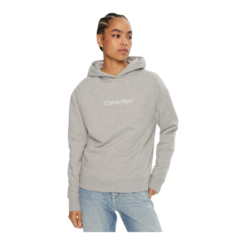 Calvin Klein Hero Logo Katoenen Hoodie Sweatshirt Gray Dames