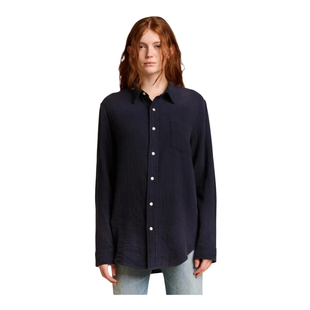 Denimist Navy Gauze Boyfriend Shirt Blue Dames
