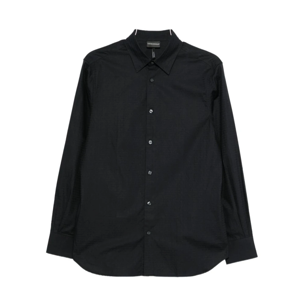 Emporio Armani Men's Blue Casual Shirts, S, Textured Cotton Shirt