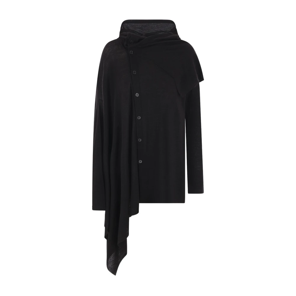 Yohji Yamamoto Zwarte Asymmetrische Wol en Zijde Vest Black Dames