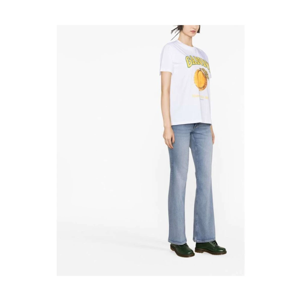 Ganni Grafische Print Katoenen T-shirt White Dames