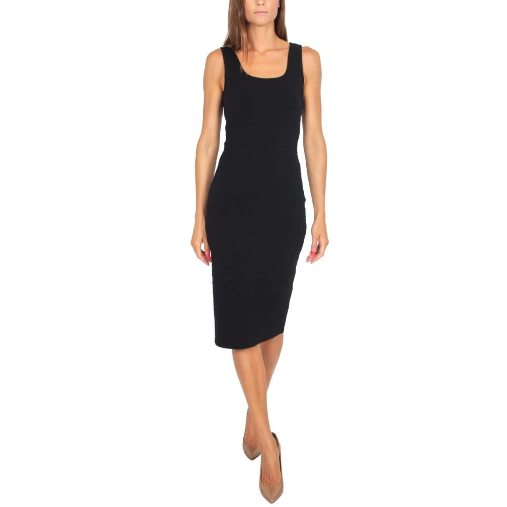Elisabetta Franchi Zwart Jacquard Gebreide Mouwloze Jurk Black Dames