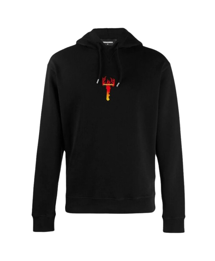 sweat-a-capuche-noir-flamme