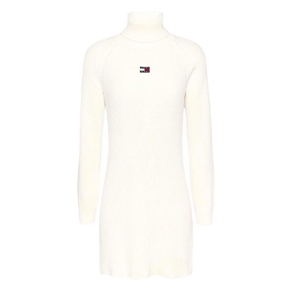 Tommy Hilfiger Crème Pullover Jurk Raglan Geribbeld Beige Dames