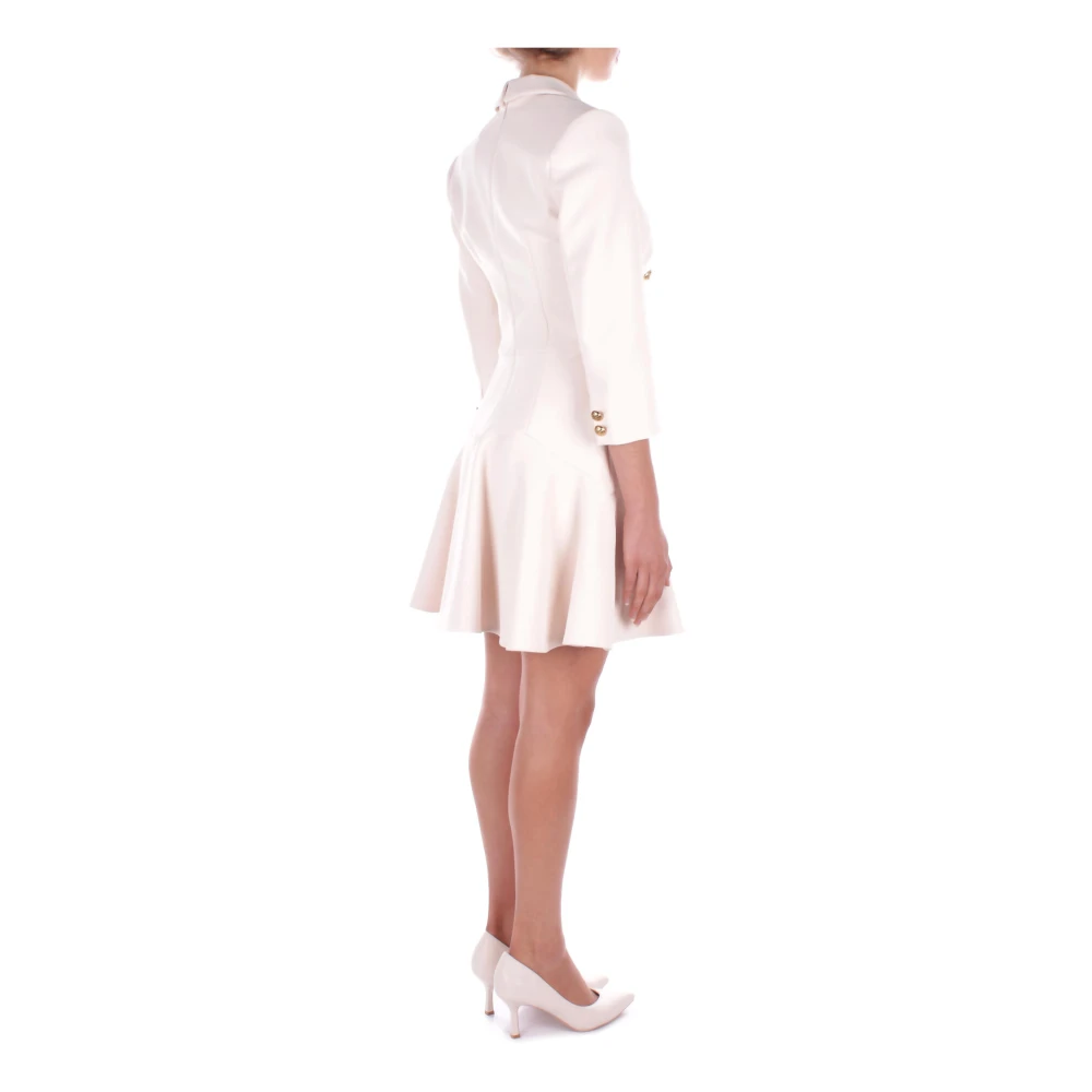 Elisabetta Franchi Stijlvolle Jurken met Logoknoppen Beige Dames