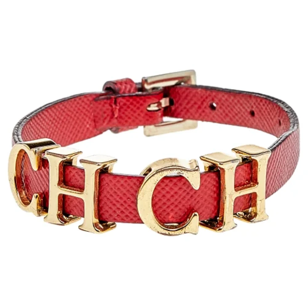 Pre-owned Rodt skinn Carolina Herrera armband