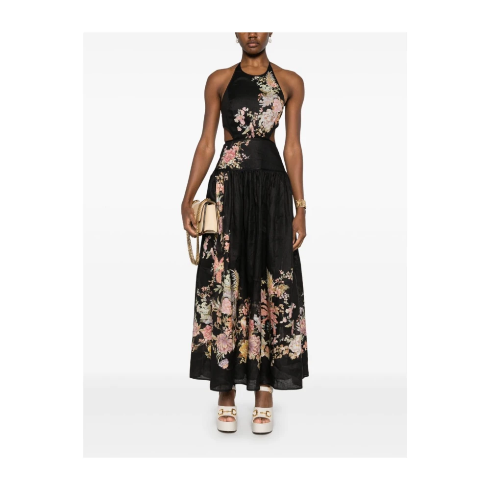 Zimmermann Bloemenprint Linnen Halterjurk Black Dames