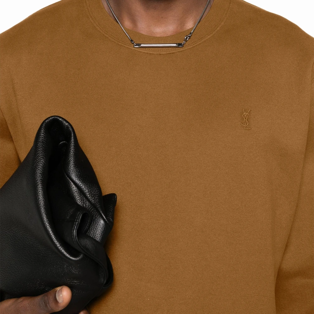 Saint Laurent Sweatshirt van katoen met geborduurd logo Brown Heren