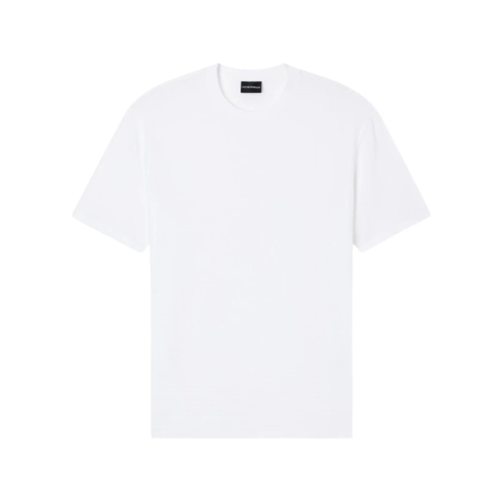 Emporio Armani Mannelijk Wit Tops Heren, Xl, T-Shirt Met Ronde Hals Van Jersey Jacquard