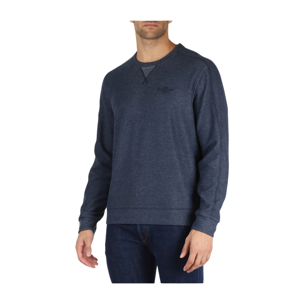 aeronautica militare Sweatshirt van katoenmix met voorlogo patch Blue Heren
