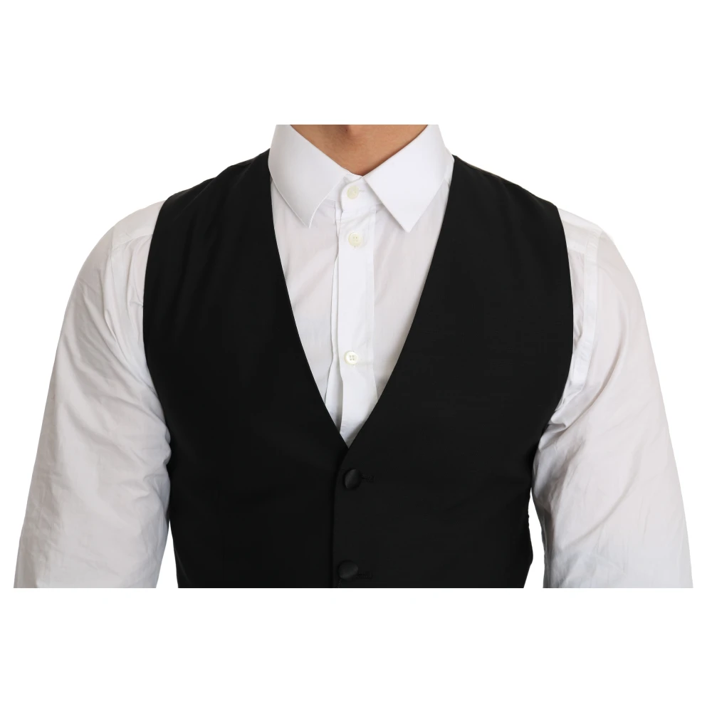 Dolce & Gabbana Zwarte Formele Wollen Vest Black Heren