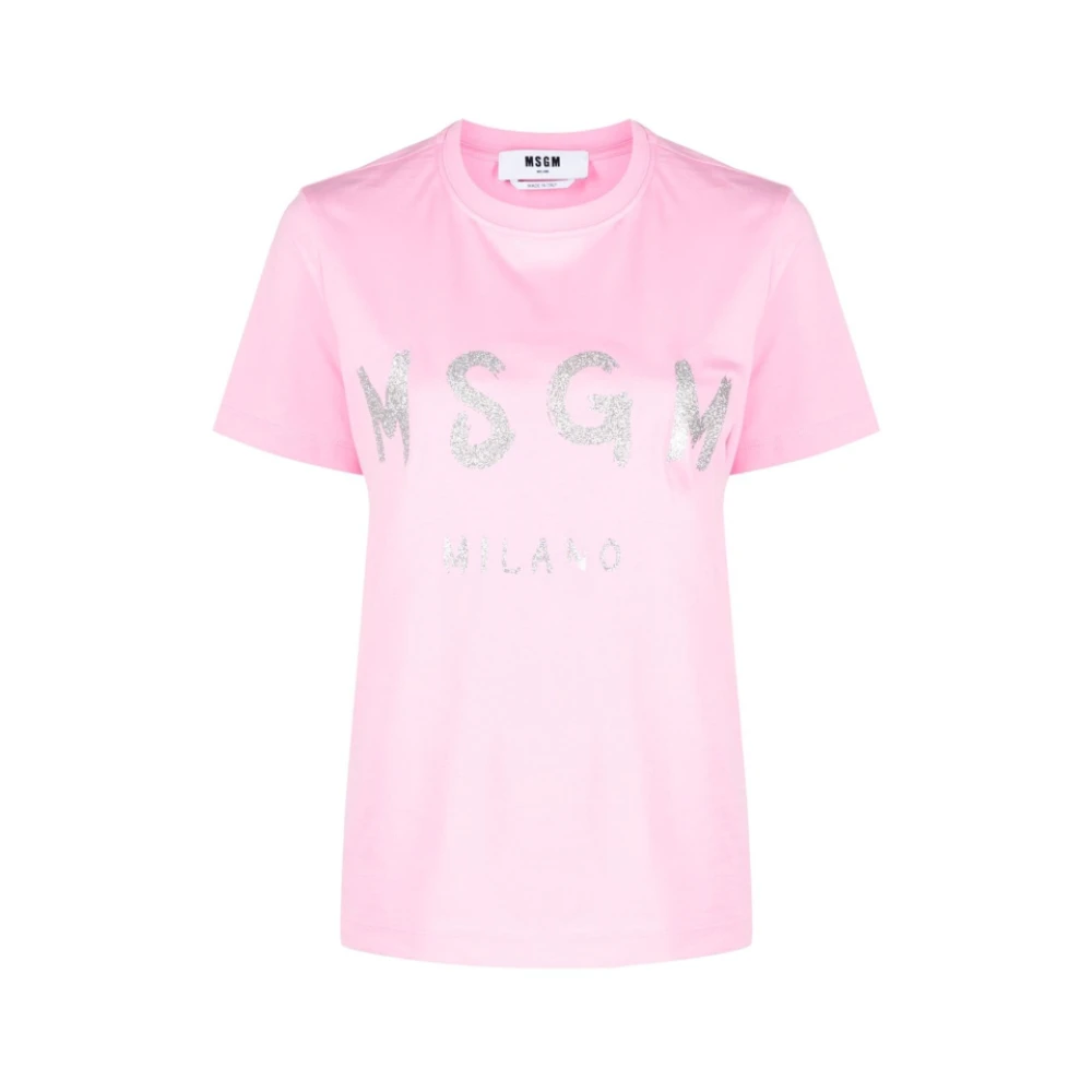 Msgm Roze Voorkant Print Half Mouw Tee Pink Dames