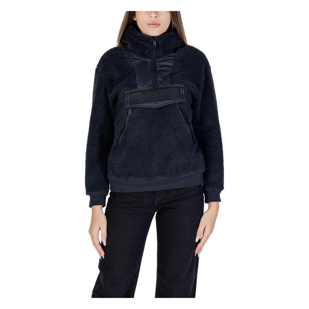 Napapijri Zwarte fleece jack met capuchon T-Seline Black Dames