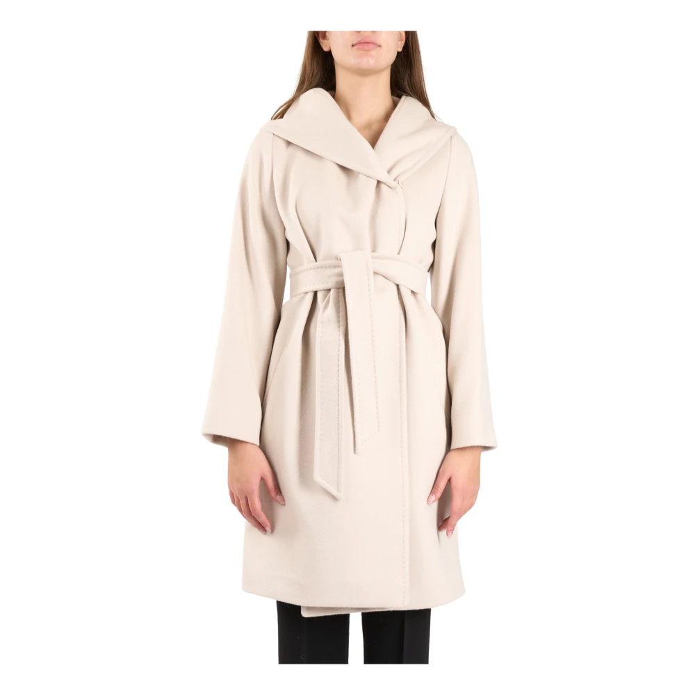 Max Mara Studio Wollen jas met capuchon Newmang model Beige Dames