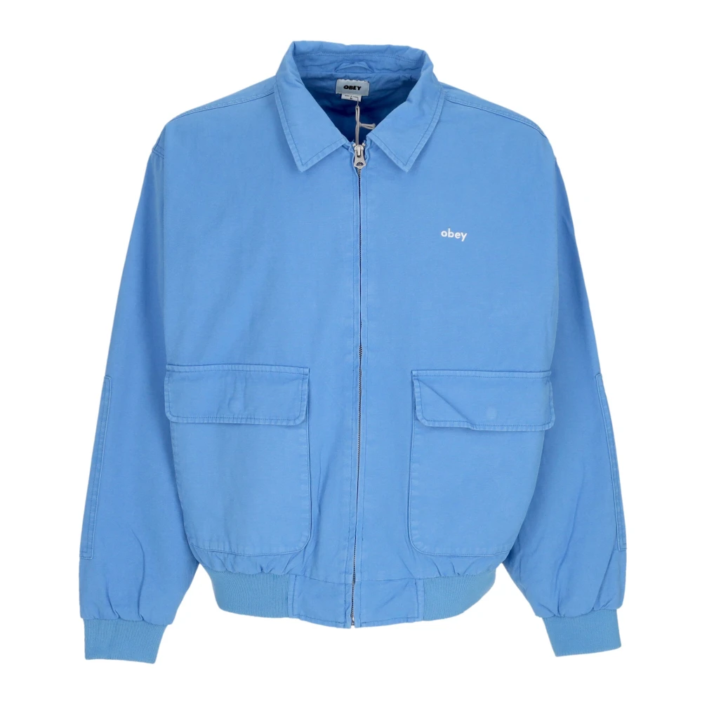 Obey Men's Blue Bomber Jacket With Zip Closure