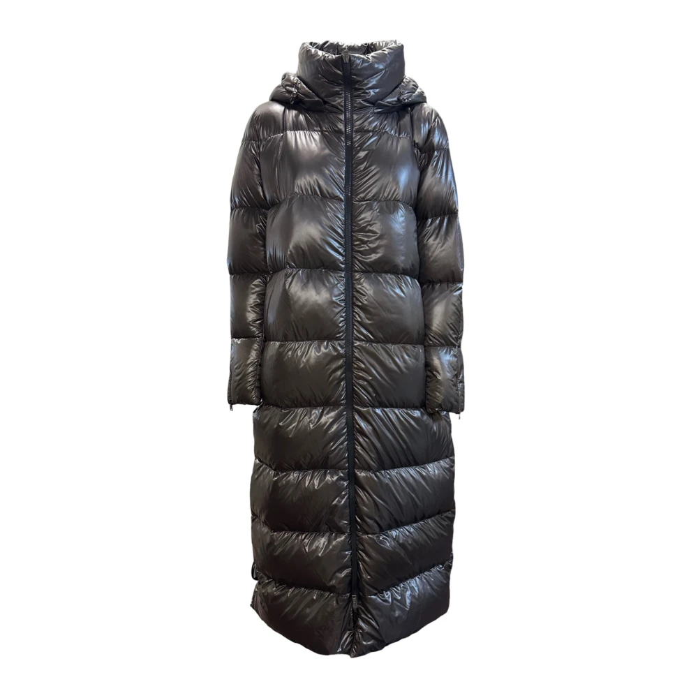 Herno Gewatteerde Lange Jas met Capuchon Black Dames