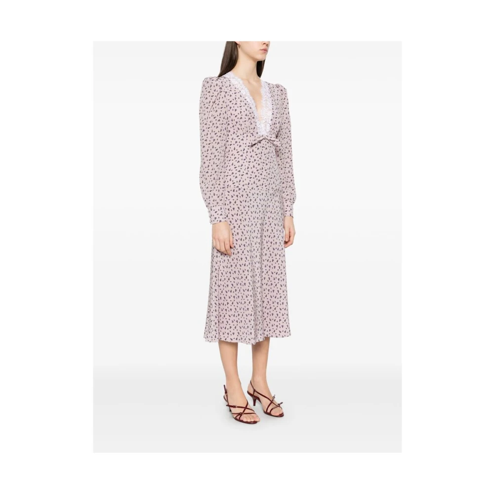 Alessandra Rich Lila Kant V-Hals Jurk Purple Dames