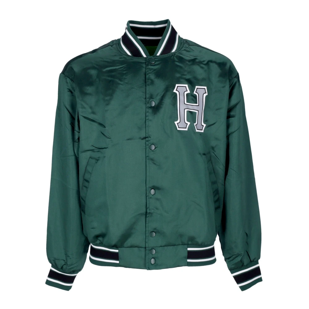 Huf Men's Green Bomber Jackets, Xl, Forest Satin Baseball Jacket