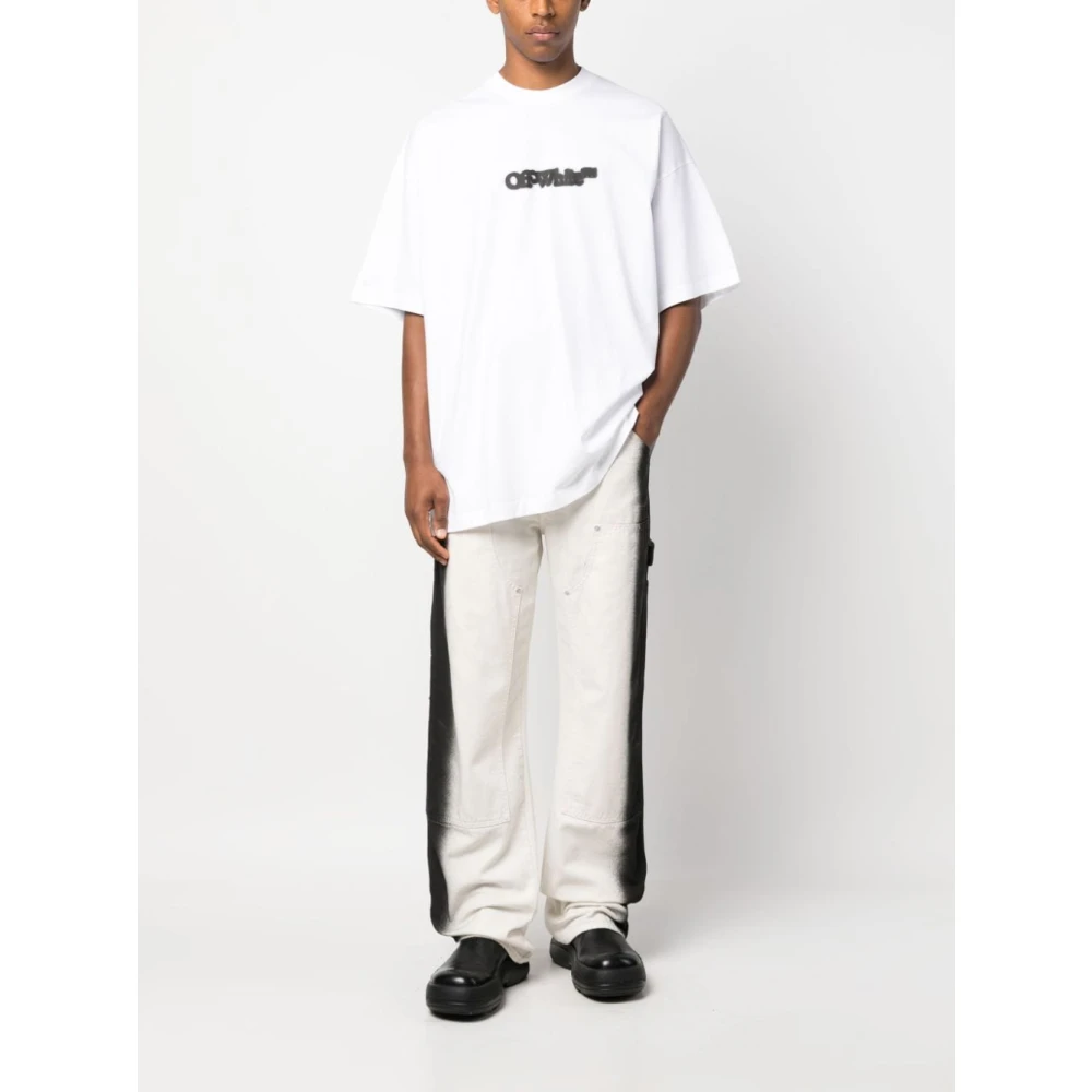 Off White Logo-Print Katoenen T-Shirt White Heren