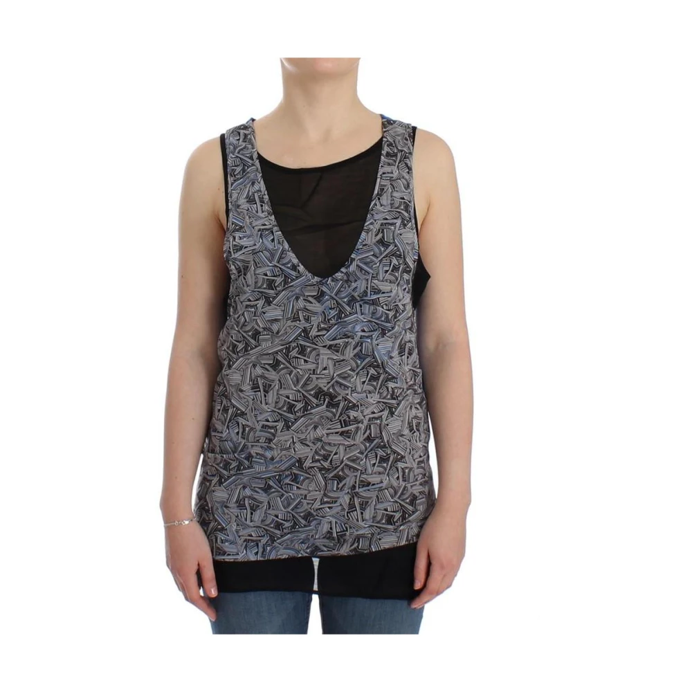 Costume National Black Sleeveless Tops, Female, L, Layered Abstract Print Tank Top