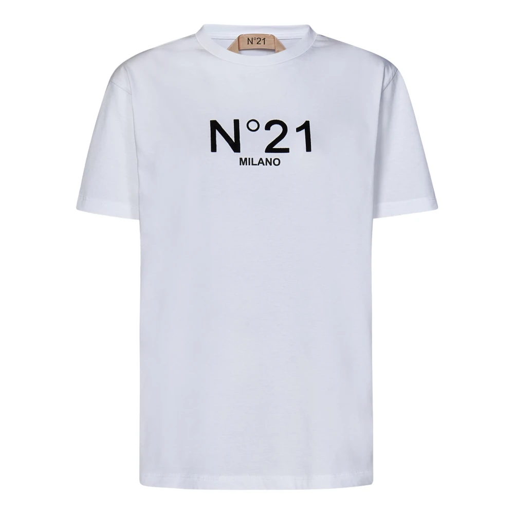N21 Witte T-shirts en Polos met Flock Logo White Dames