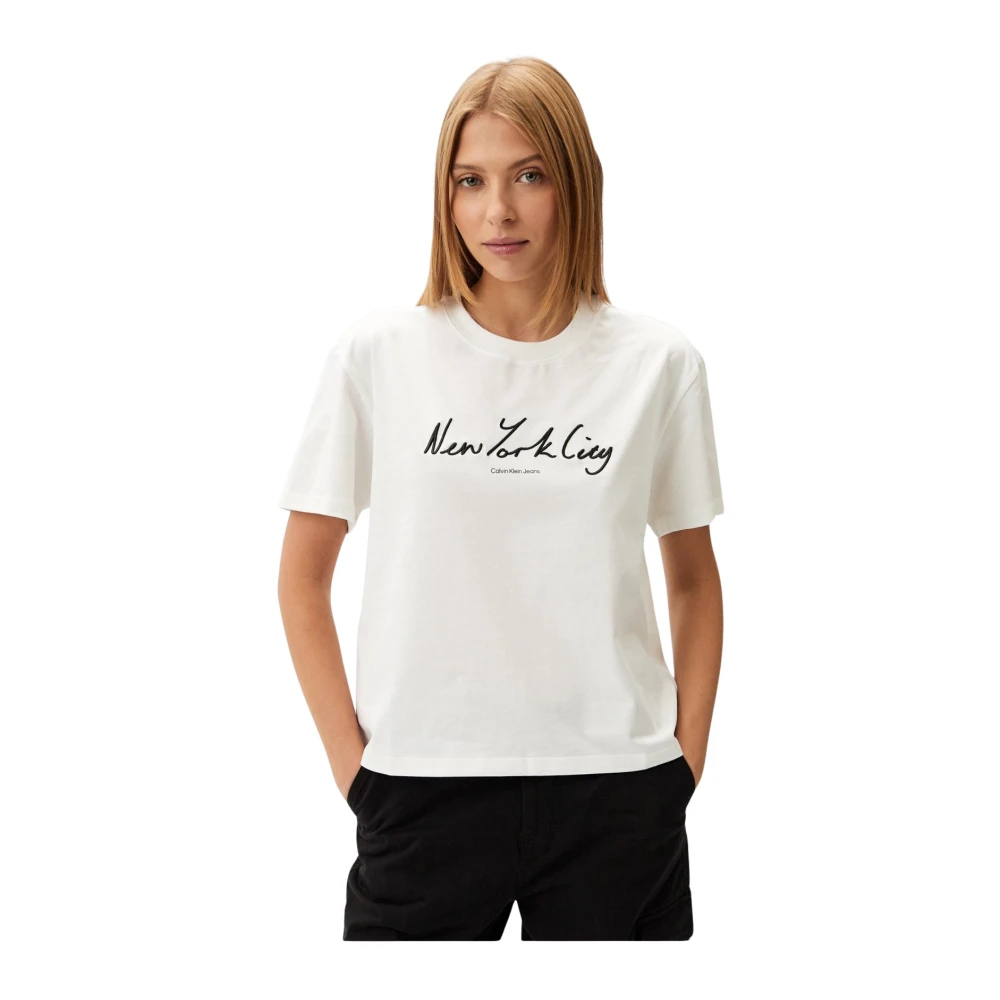 Calvin Klein NYC Logo T-shirt Rechte pasvorm White Dames