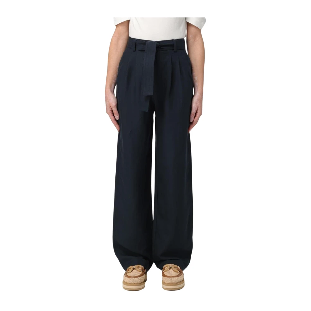Woolrich Women's Blue Wide Leg Linen Trousers