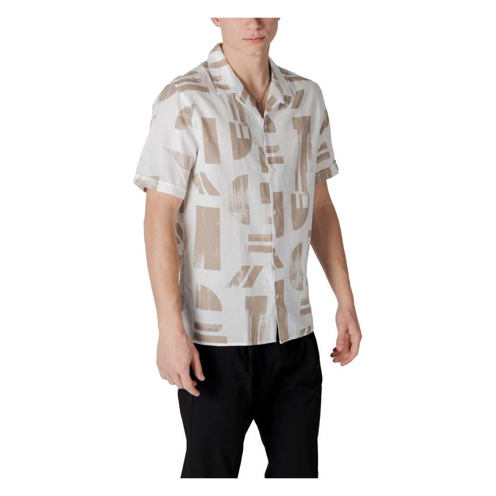 Antony Morato Geometrisch Patroon Korte Mouw Overhemd Beige Heren