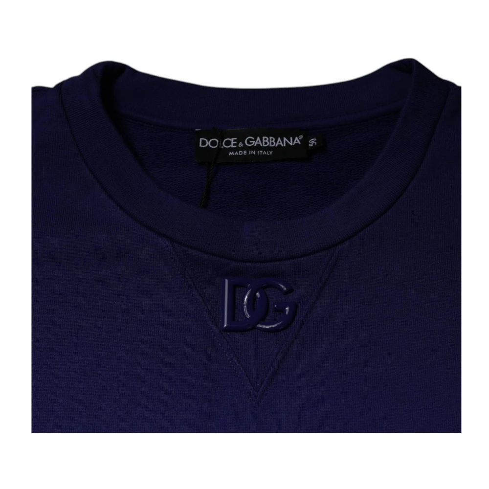 Dolce & Gabbana Blauwe Katoenen Logo Crew Neck Sweater Blue Heren