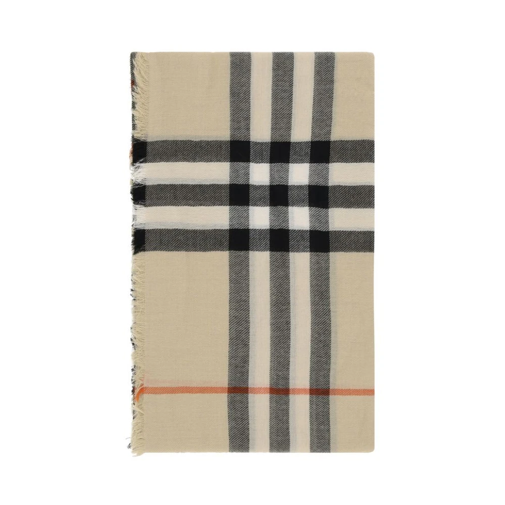 Burberry Geruit Franje Wollen Sjaal Beige Heren
