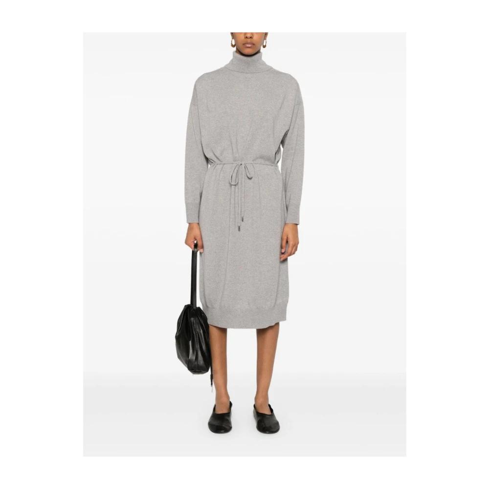 PESERICO Grijze Gebreide Jurk Hoge Hals Lange Mouw Gray Dames