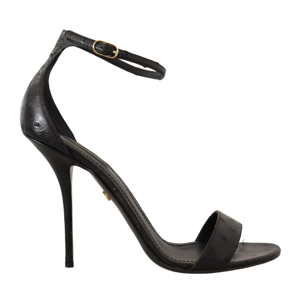 Dolce & Gabbana Women's Black Exquisite Strappy Ostrich Leather Heels - High Heel Sandals - 8 Uk - Shoes