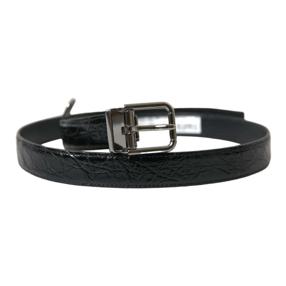 Dolce & Gabbana Men's Black Belts, One Size, Leather Silver Metal Buckle Belt