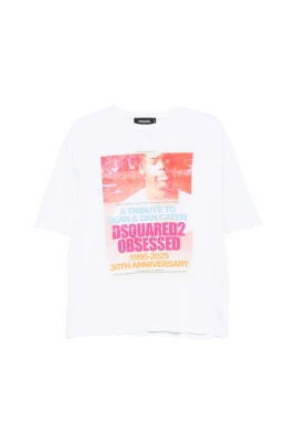 Vit Grafiskt Tryck Crew Neck T-shirt