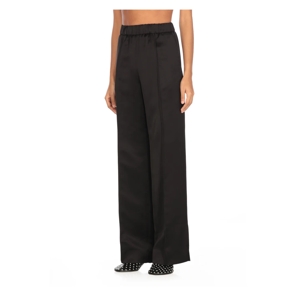 Jil Sander Zwarte Viscose Blend Elastische Taille Broek Black Dames