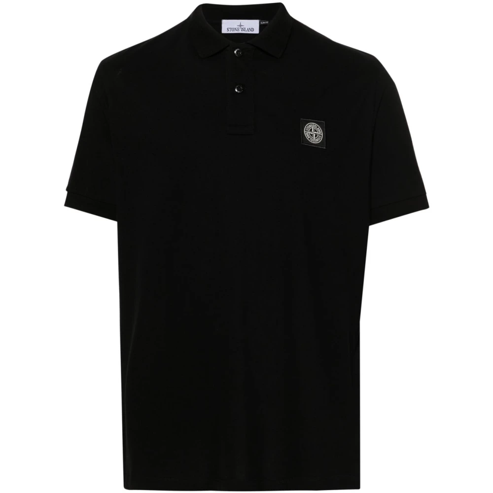 Stone Island Black Polo Shirts, Male, L, Slim-Fit Polo Shirt