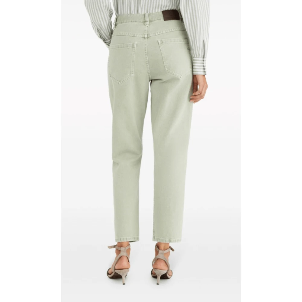 BRUNELLO CUCINELLI Lichtgroene Katoenen Tapered Jeans Green Dames