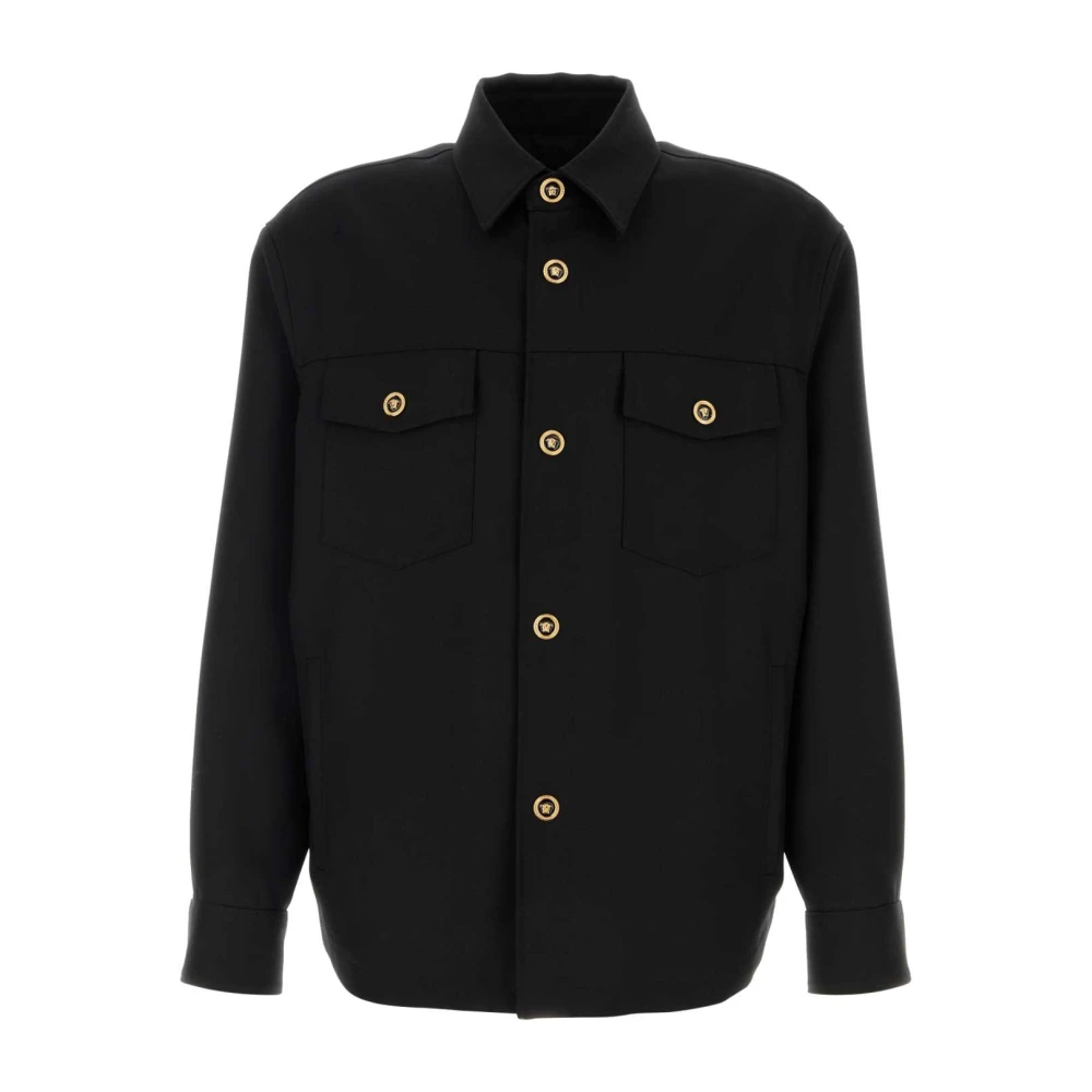 Versace Stijlvolle Zwarte Wollen Jas Black Heren