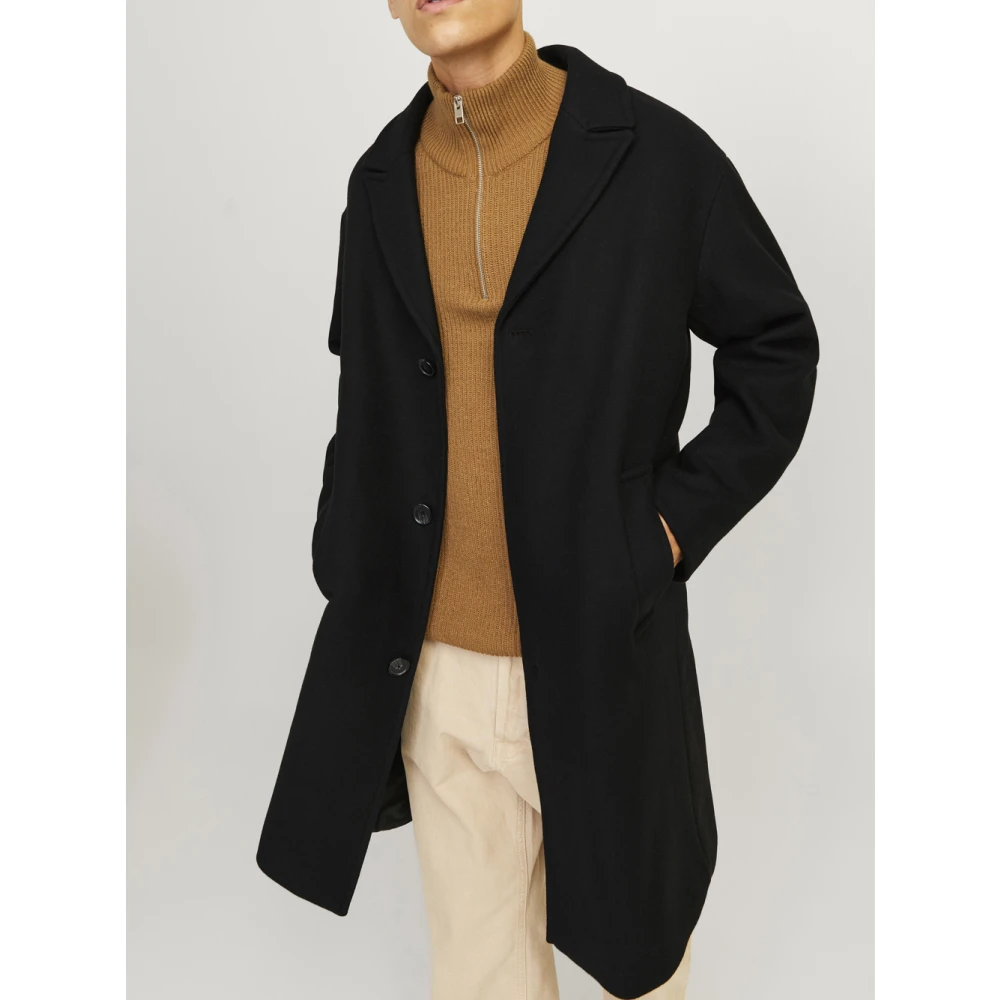 jack & jones Elegante Zwarte Wollen Jas Black Heren