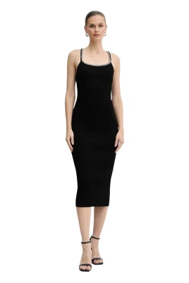 Chain Ribbed Stretch Knit Midi Dress
