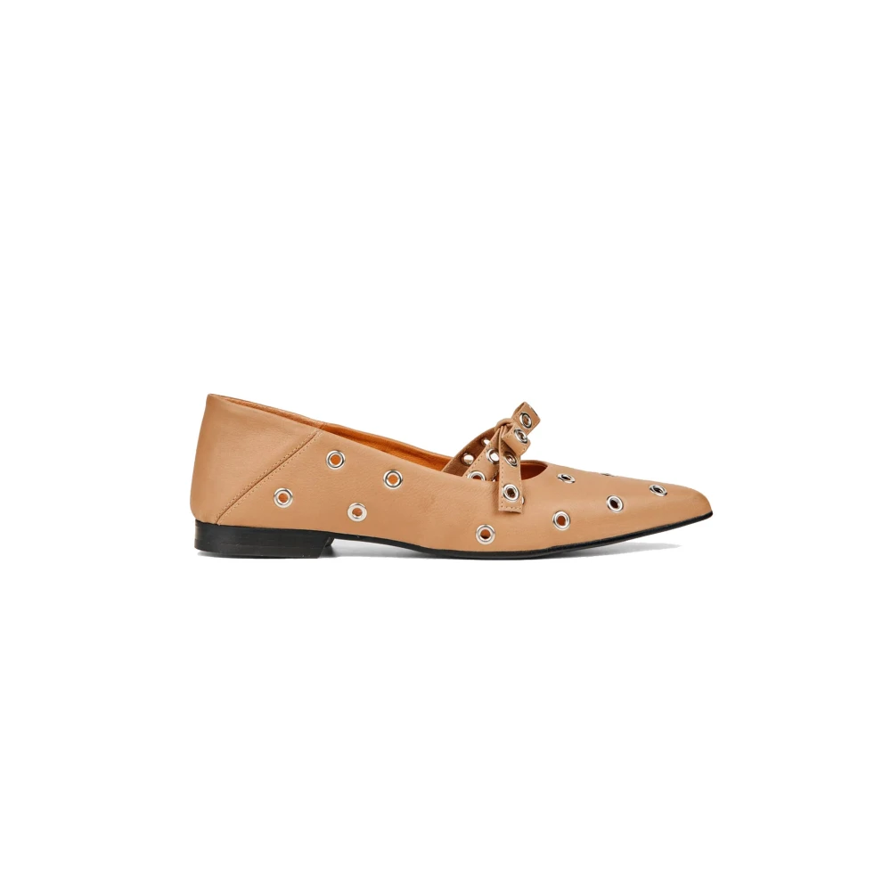 Munthe Women's Brown Camel Leather Ballerinas - Ballerina Shoes - 5 Uk - Shoes