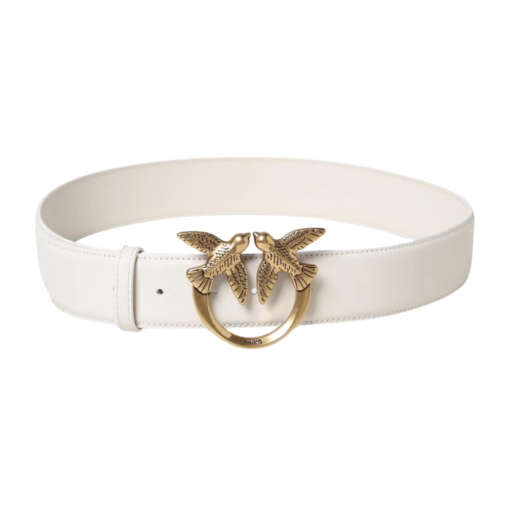 Pinko Women's White Love Birds Leather Belt Buckle - Belts - L - Accessories