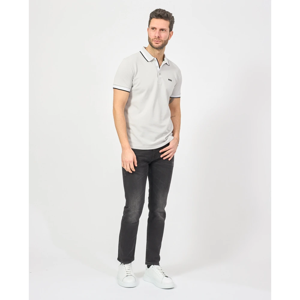 Hugo Boss Polo shirt met contrastbies Gray Heren