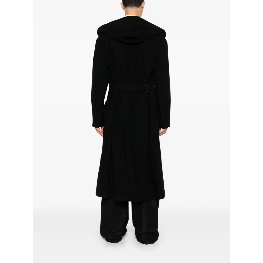 Yohji Yamamoto Zwarte Double-Breasted Wollen Jas Black Heren