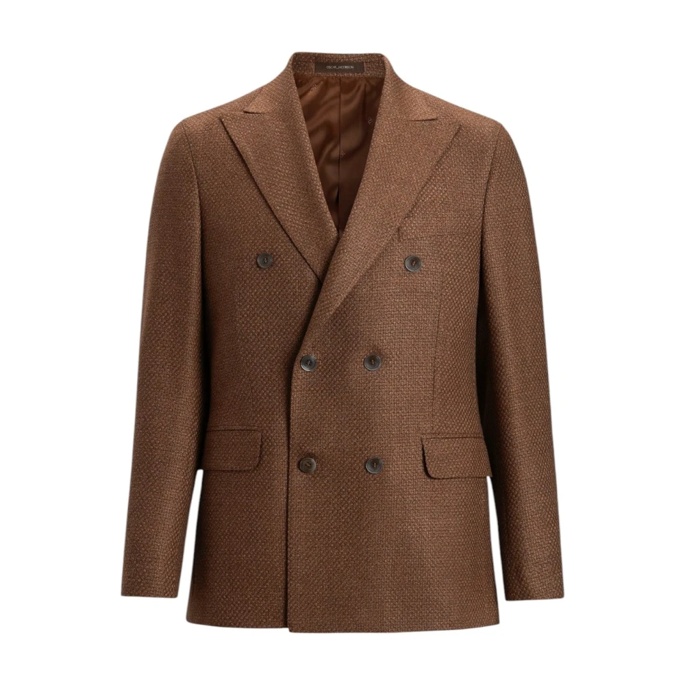 Oscar Jacobson Bruine Hopsack Blazer Regular Fit Brown Heren