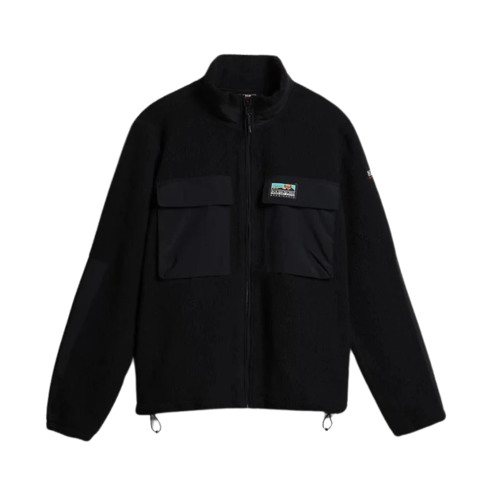 Napapijri Men's Black Fleece Jackets, Xl, Zip-Up Fleece Jacket Streetwear Style